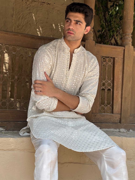 Ivory White Embroided Kurta Pajamas - Image 2